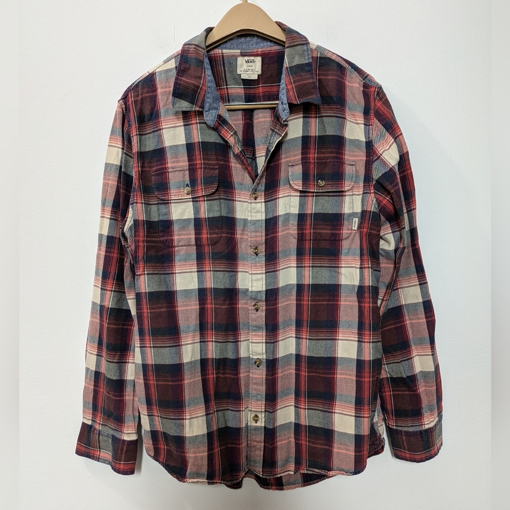 Vans Red Plaid Long Sleeve Button Down Shirt Flannel Casual Men's Large